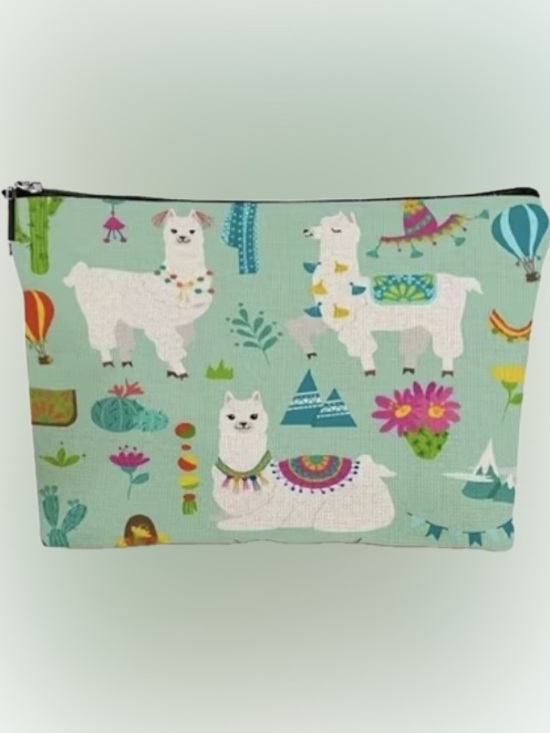 Handbags - *Buy Now* Llama Print Zip Cosmetic Bag in Mint Green